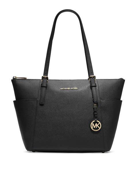 michael kors jet set top zip saffiano tote black|michael kors jet set saffiano.